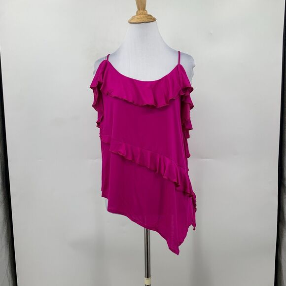 Anthropologie Asymmetrical Ruffle Cami Women XS Extra Small Raspberry Tiered - Picture 2 of 13